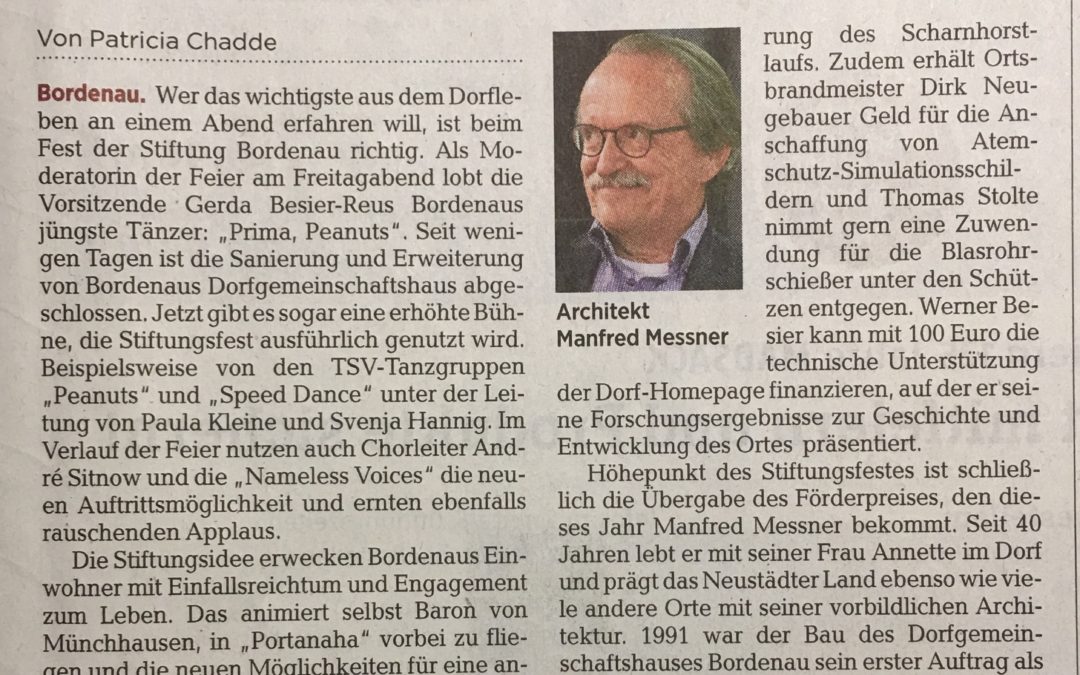 Manfred Messner erhält Förderpreis, LZ v. 17.09.2018